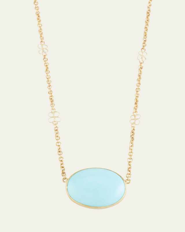 18K Yellow Gold Echo Necklace with Persian Turquoise and Pink Tourmaline